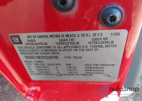 2007 Chevrolet Silverado 1500 Classic Work Truck из США, поврежденный, VIN 3GCEC14X97G242785